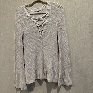 American Eagle‎ Outfitters Womens XS Sweater Knit Lace Up V Neck Long Sleeve